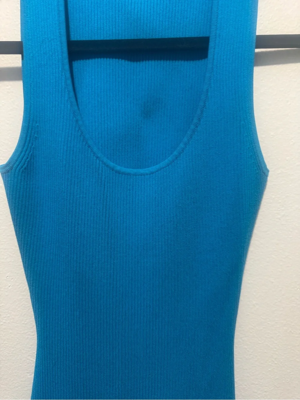 Michael Kors Bright Turquoise Ribbed Cutout Back Midi Dress
